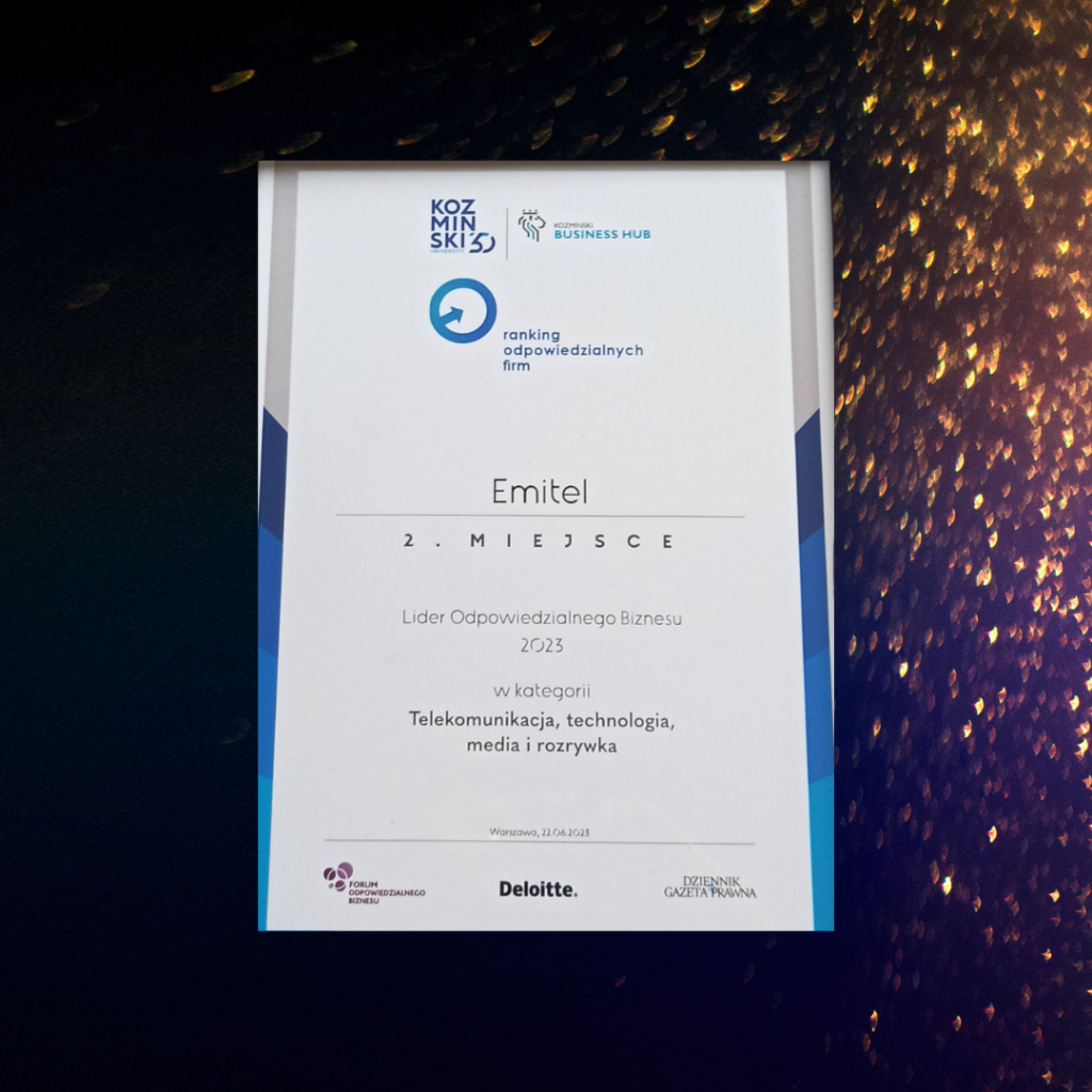 Emitel na 2. miejscu w kategorii „Telekomunikacja, technologia, media i rozrywka” w Rankingu Odpowiedzialnych Firm